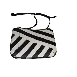 Ralph Lauren Crossbody Purse Bag Womens Small Black & White Diagonal Stripe Zip